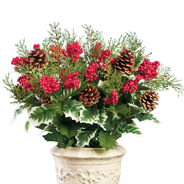 The Holiday Aisle® Faux Evergreen Pine Floral Arrangement in Planter